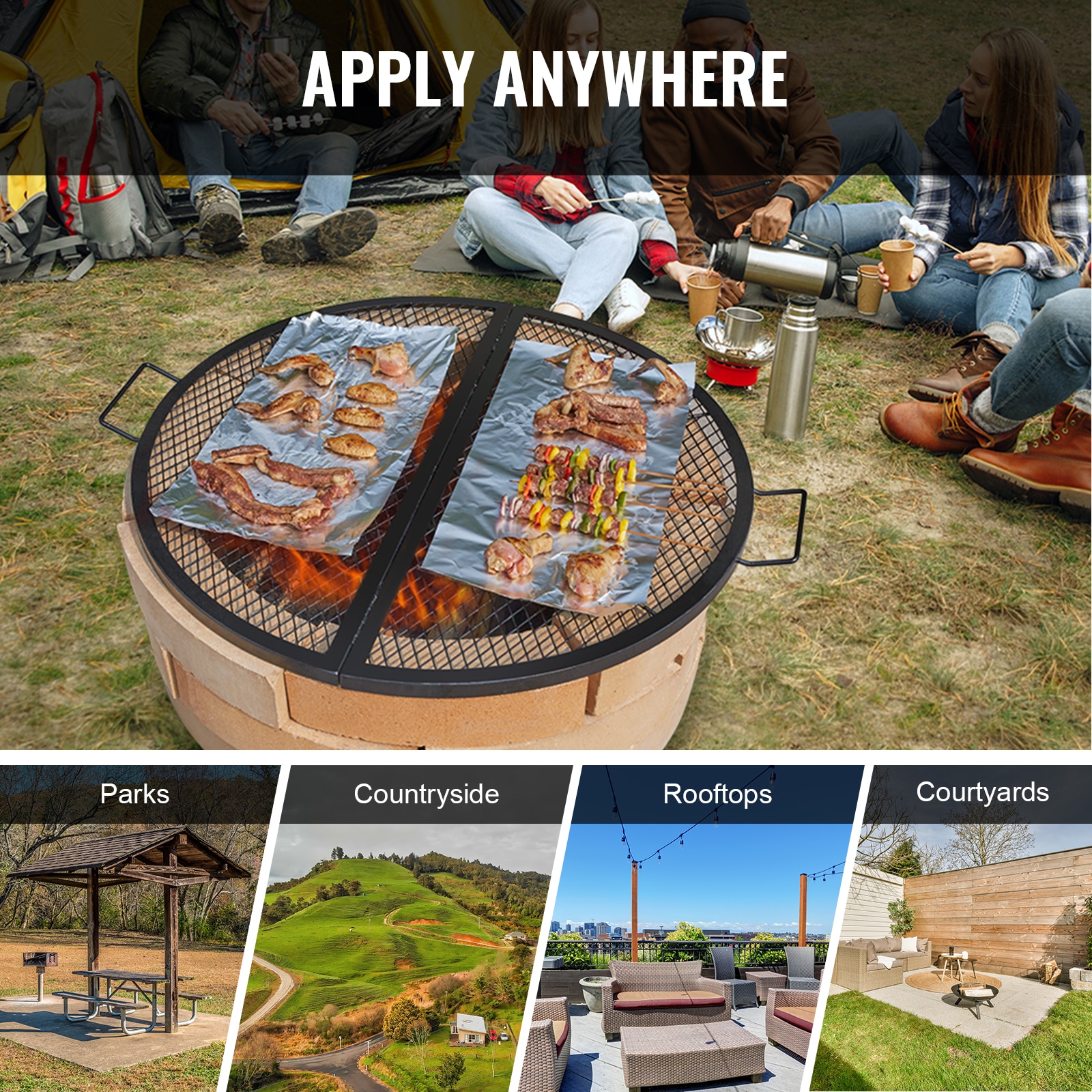 Fire Pit Grill Grate Foldable Round Steel Bbq Grid With Handle_voghion.com